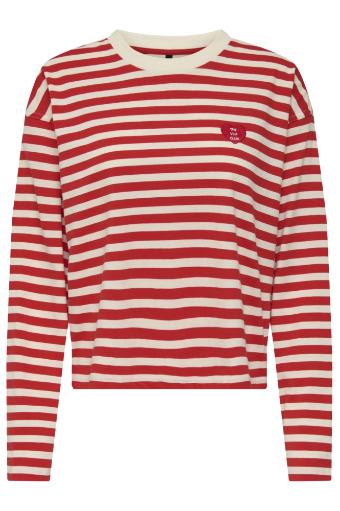 ONLLIVINA L/S O-NECK STRIPE TOP PRI 15371241 HIGH RISK RED/ CLOUD DANC